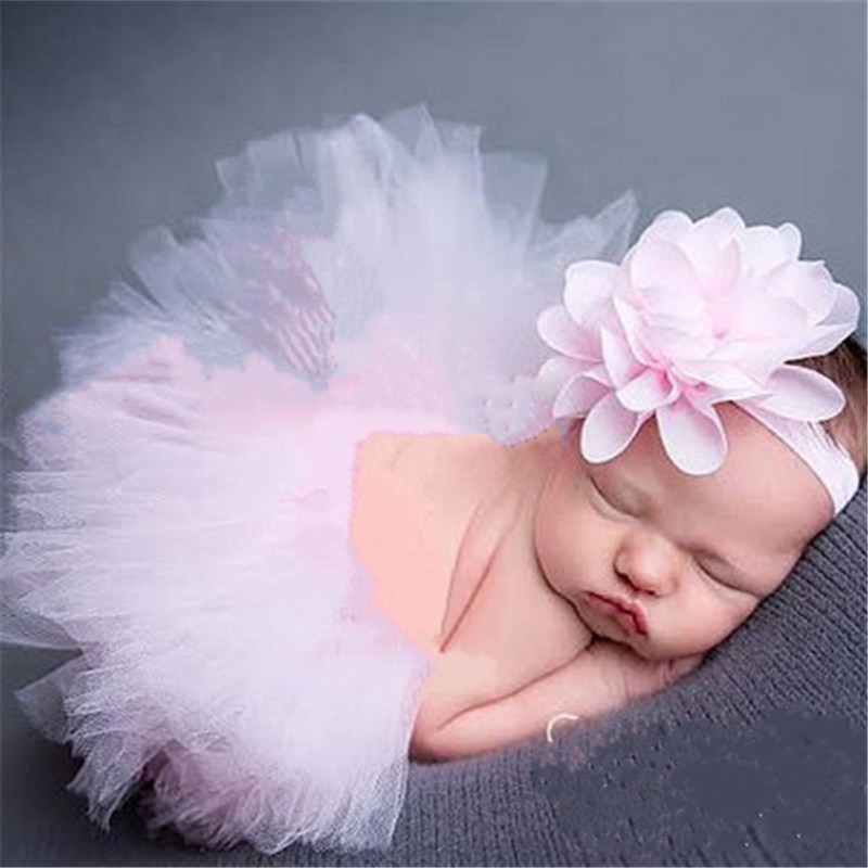 Baby Girls Tutu Skirt and Flower Headband Newborn Photography Props Princess Outfit Infant Ball Grown 0-3M